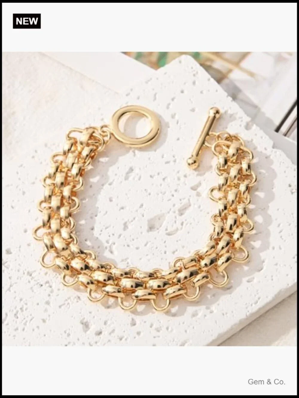 Gold Silver Link Bracelet Toggle Clasp 14K Plated Women Fashion Jewelry